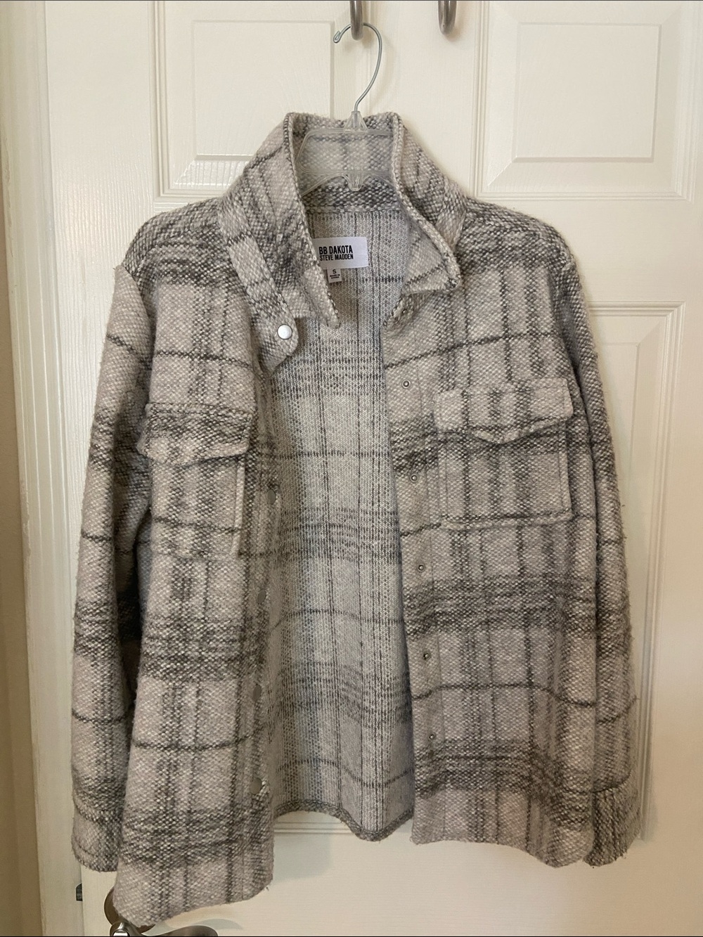 BB Dakota Cream and Gray Plaid Utility Shacket